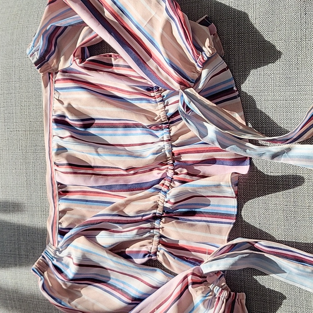 Off the shoulder Stripe Blouse Tye Sleeves